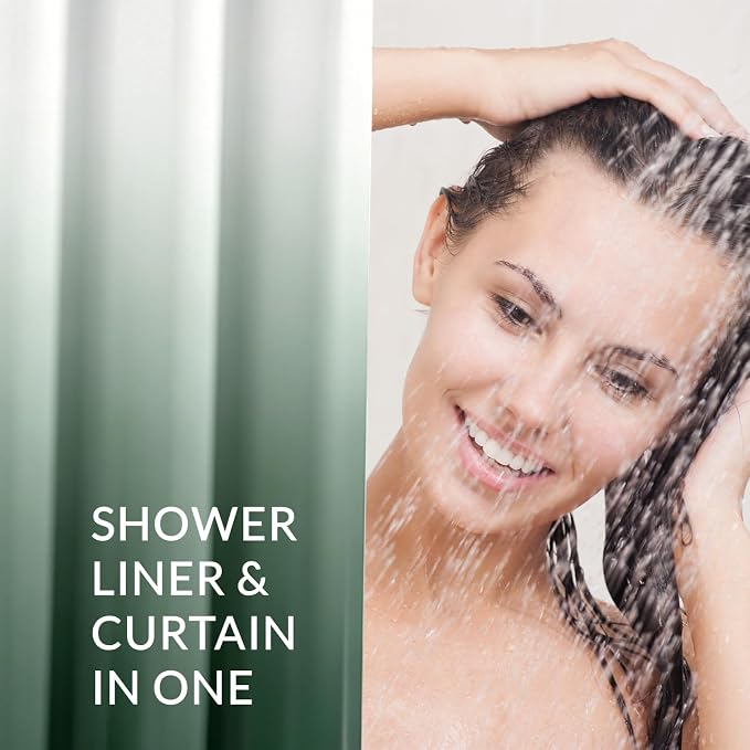 Felisa Ombre Dark Green and White Shower Curtain Liner,Waterproof Fabric Shower Curtain with 3 Weighted Magnets, Odorless Cloth Lightweight Bathroom Curtain,Sturdy Rustproof Grommets,72 x 72