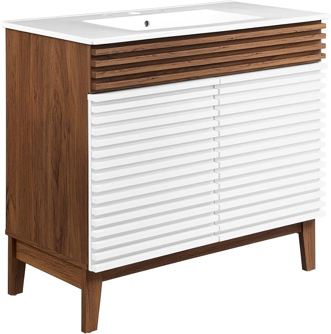 Modway Render 36" Bathroom Vanity in White Walnut White