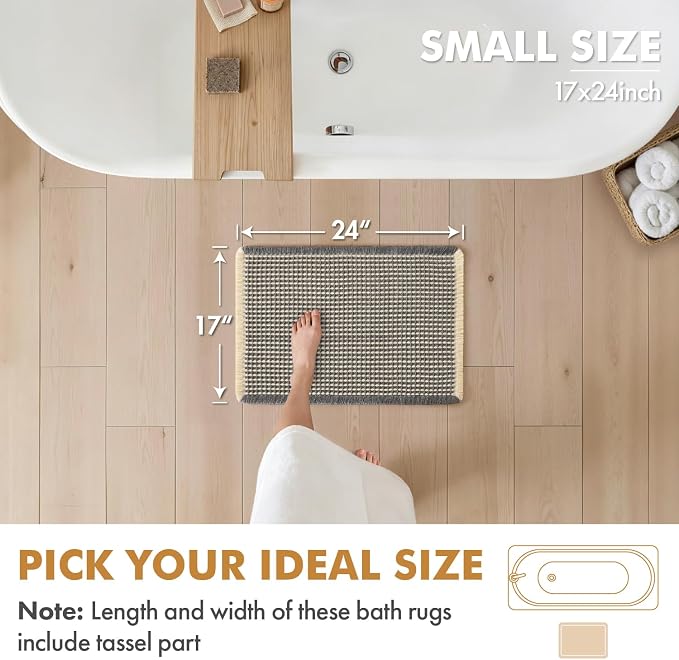 MIULEE Set of 2 Waffle Bathroom Rugs Dark Grey&Yellow Bath Mat 17x24 Inch | Non Slip, Super Absorbent, Washable, Ultra Soft, Rubber Backed, Small Boho Bath Rugs for Bathroom Floor Tub Shower
