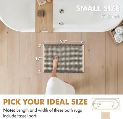 MIULEE Set of 2 Waffle Bathroom Rugs Dark Grey&Yellow Bath Mat 17x24 Inch | Non Slip, Super Absorbent, Washable, Ultra Soft, Rubber Backed, Small Boho Bath Rugs for Bathroom Floor Tub Shower