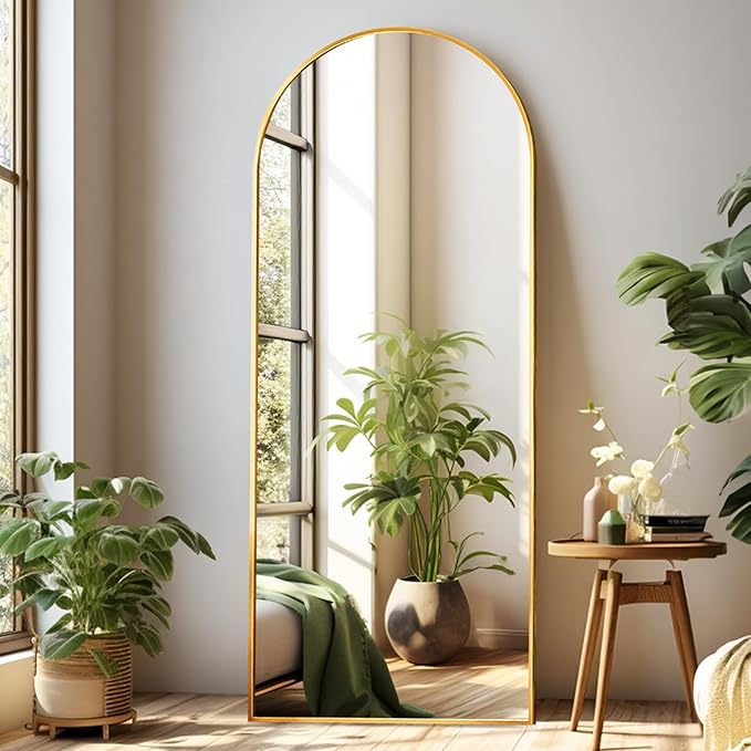 Dewfig Mirror Full Length, 64"X21" Arched Floor Mirror, Gold | Aluminum Alloy Frame Full Body Mirror, HD Shatterproof Tempered Glass, Lean/Stand/Wall for Living Room,Bedroom, Dressing Room