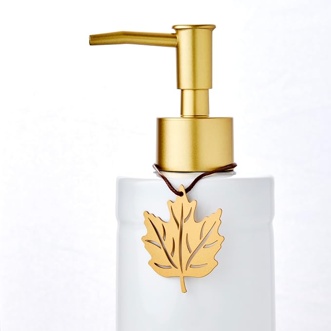 SKL Home Seasonal Charm Soap/Lotion Dispenser & 4 Holiday Charms, Warm Gold | Interchangeable designs to celebrate all year! Gift-ready & great for the bathroom, kitchen, bar or any sink space.