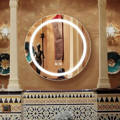 24inch Round Medicine Cabinet with Lights,Led Medicine Cabinet with Defogger,Illuminated Mirror Cabinet for Bathroom,Dimmable,Anti-Fog,3 Colors,Surface Mount Only,Gold
