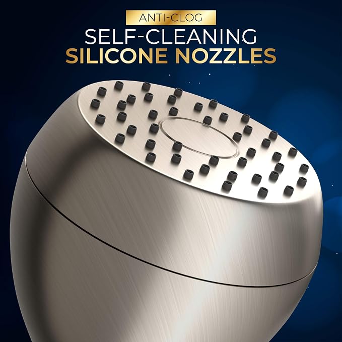 High Pressure Shower Head - Brushed Nickel - Powerful Deluxe Bathroom Showerhead with Strong Spray Stream and Small Silicone Nozzles - Universal Fit Works with High and Low Water Flow Showers-2.5 GPM