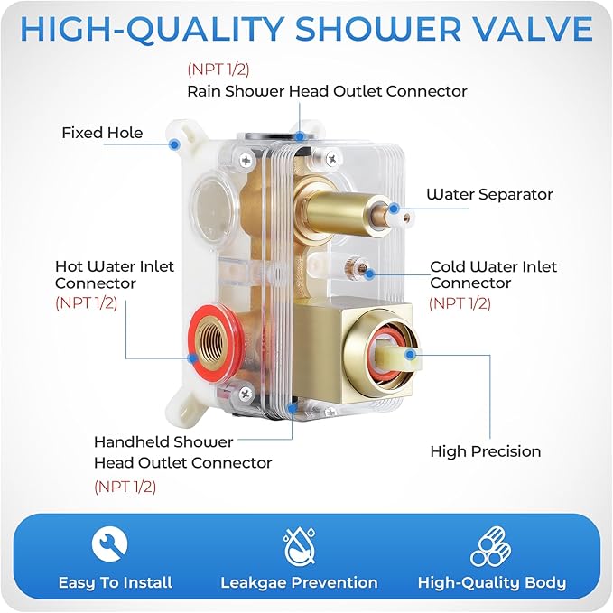 Gold Shower Faucet Set, 10 inch Rain Shower System with Pressure Balance Valve, Wall Mounted 2-Functions Bathroom Shower Systems with Rain Shower and Handheld Spray Shower Trim Included