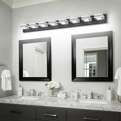 SOLFART 52inch Black Vanity Lights Fixtures - 8 Lights LED Modern Acrylic Matte Black Vanity Lights Bathroom Wall Lighting Over Mirror
