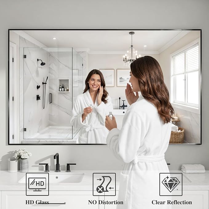 Koonmi Black Mirrors for Wall, 36x60 Inch Bathroom Mirror, Rectangular Wall Mirror for Living Room Bedroom Bathroom, Hangs Horizontally or Vertically