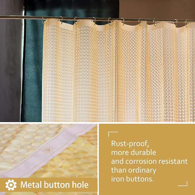 NTBAY EVA Shower Curtain Liner, 72 x 72, 6 Gauge, Semi Clear Yellow Check | Water-repellent EVA Liner with 3 Bottom Magnets, 12 Reinforced Grommets, and 12 Plastic Hooks
