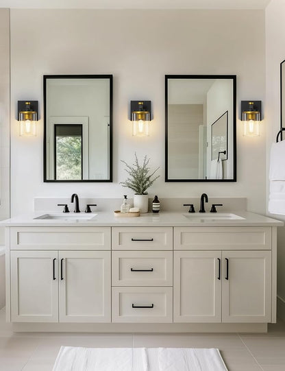 Bathroom Light Fixture, Bathroom Vanity Light Over Mirror, 1-Lights | Vanity Lights for Bathroom, Modern Lighting Fixtures with Clear Glass Shade, Black and Gold Vanity Lights, ETL