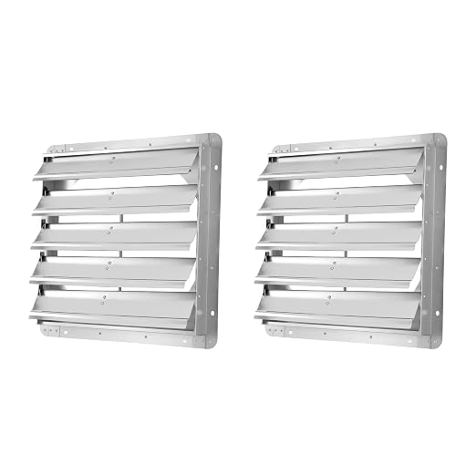 Simple Deluxe 20-Inch Square Aluminum Automatic Gravity Shutter Louver Vent, Silver,2-Pack