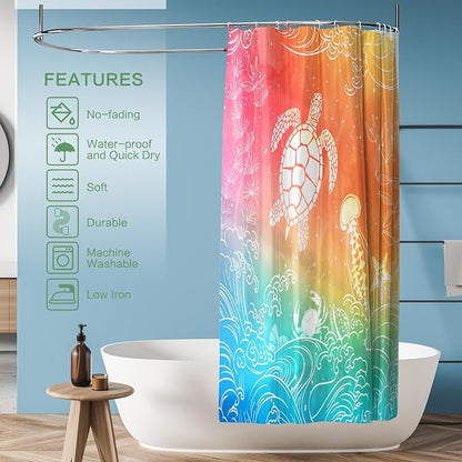 Beach Ocean Shower Curtain, Sea Turtle Drift bottle Summer Shower Curtain | Beach Shower Curtain for Bathroom Waterproof Polyester Fabric Machine Washable Home Farmhouse Decor Bath Curtains 72x72
