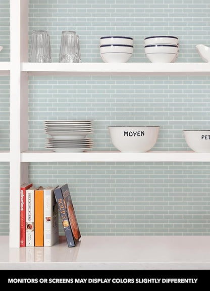 In Home NH2361 Sea Glass Peel & Stick Backsplash Tiles, Blue
