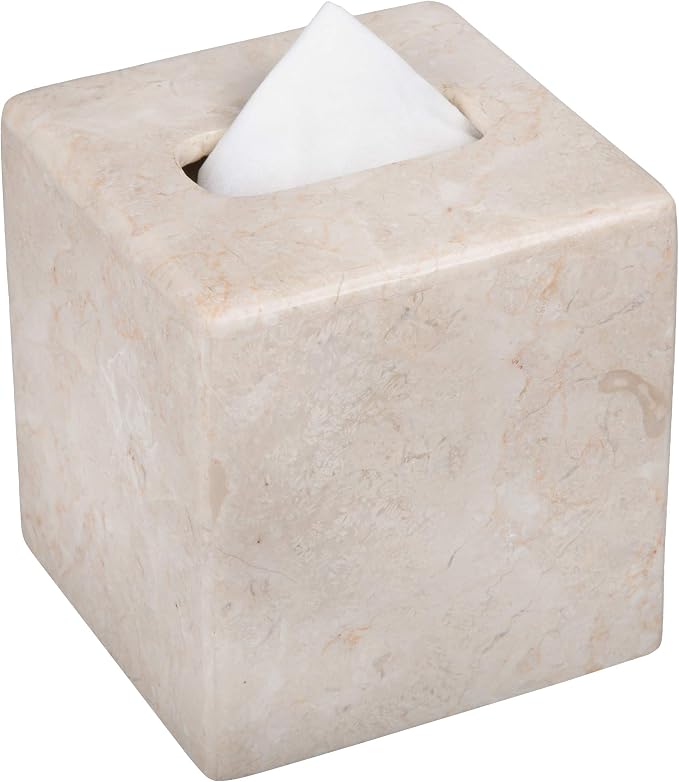 Creative Home Natural Marble Tissue Box Cover, Square Beige Tissue Holder
