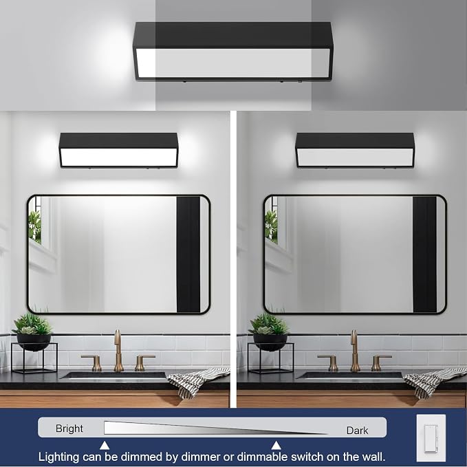 LED Modern Bathroom Vanity Light Fixtures (16-Inch, 5CCT, Dimmable), Modern Acrylic Bathroom Wall Lighting Fixtures Over Mirror, Matte Black