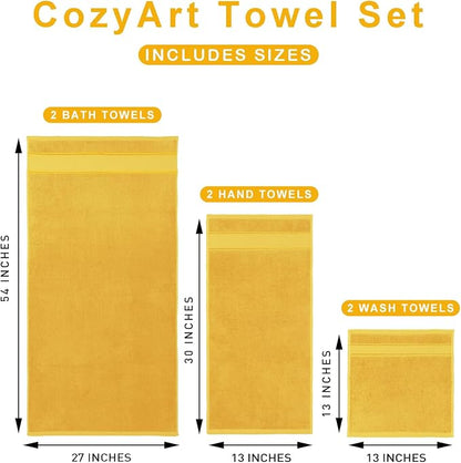 COZYART Bath Towel Set 6 PCS, Luxury Gold 100% Turkish Cotton 650GSM Soft | Absorbent Quick Dry, OEKO‑Tex 100 Cert. Zero Twist Ring Spun Cotton, Plush Fluffy, Breathable Hotel Quality Bathroom Towels