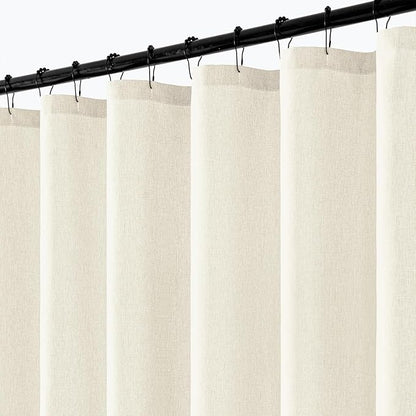 ANRODUO Ivory Linen Textured Fabric Shower Curtain Set - W72xL84 | Farmhouse Shower Curtain with 12 Metal Hooks, Waterproof Heavy Duty, Button Hole Design, Machine Washable for Bathroom