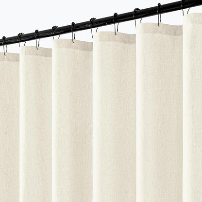 ANRODUO Ivory Linen Textured Fabric Shower Curtain Set - W72xL72 | Farmhouse Shower Curtain with 12 Metal Hooks, Waterproof Heavy Duty, Button Hole Design, Machine Washable for Bathroom