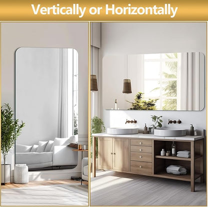 Mirrorons 72 x 36 Frameless Bathroom Mirror, Rounded Corner Bathroom Vanity Mirror, Modern Wall Mounted Vanity Mirror for Living Room, Bedroom, Entryway (Horizontal/Vertical)