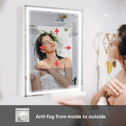 32 x24Inch LED Medicine Cabinet Mirror with Lights for Bathroom, Defogger,Stepless Dimmable,3000K/5500K Color Temperature Wall Mounted Makeup Mirror, Adjustable Shelf (Assembly Required)