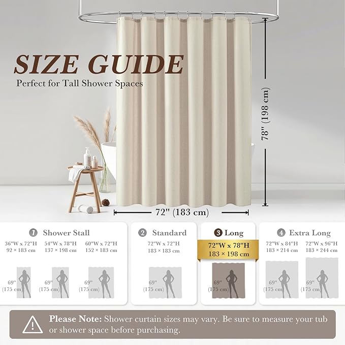 Seasonwood Beige Linen Shower Curtain Farmhouse Bathroom Decor 72x78 Inches | Boho Bathroom Decor,12 Sturdy Stainless Steel Sliding Hangers,Rustic Country Style,Linen Shower Curtains for Bathroom