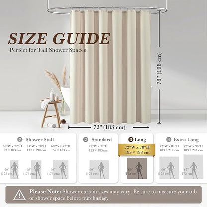 Seasonwood Beige Linen Shower Curtain Farmhouse Bathroom Decor 72x78 Inches | Boho Bathroom Decor,12 Sturdy Stainless Steel Sliding Hangers,Rustic Country Style,Linen Shower Curtains for Bathroom