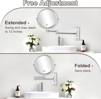 DECLUTTR 8 Inch Wall Mounted Magnifying Mirror with 10x Magnification, Double Sided Vanity Makeup Mirror for Bathroom, Chrome Finished