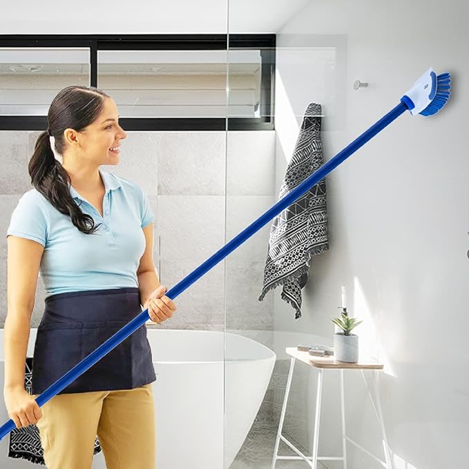 Superio Deck Scrub Brush with Long Handle (54 Inches) Heavy Duty Stiff Bristles Grout Scrubber with Scraper - Cleans Hot Tub, Swimming Pool, Granite Tiles, Bathroom, Patio, Kitchen, Wall and Deck