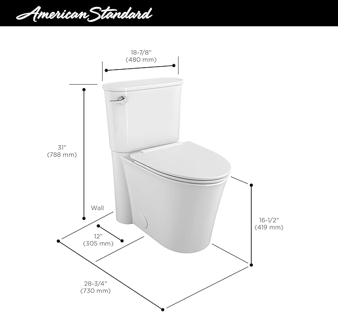 American Standard 226AA105.020 Studio S Height Elongated Toilet with Seat-Right Hand Trip Lever, White
