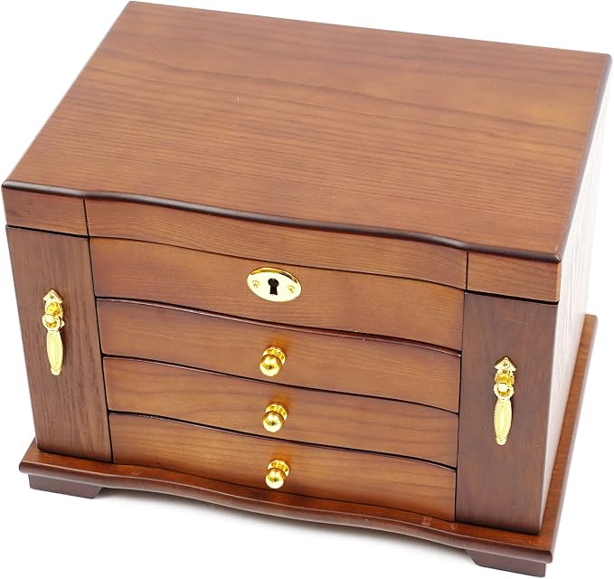 Extra Large 4 Layers Wooden Jewelry Box Jewelry Case Cabinet Armoire Ring Necklacel Gift Storage Box Organizer (4 Layers,Brown)