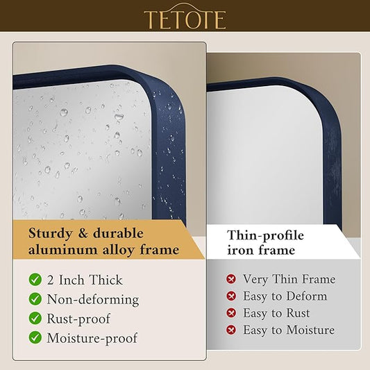 TETOTE 22 x 30 Navy Blue Mirror for Bathroom Metal Frame Wall Mounted Rectangle Mirror for Vanity with Sandy Textured Surface(Horizontal/Vertical)