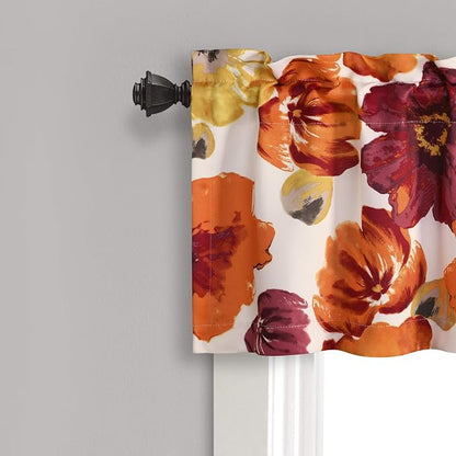 Lush Decor Leah Floral Light Filtering Valance, 52" W x 18" L, Red & Orange - Valances for Windows - Parisian Decor - Farmhouse Kitchen Curtains Valance