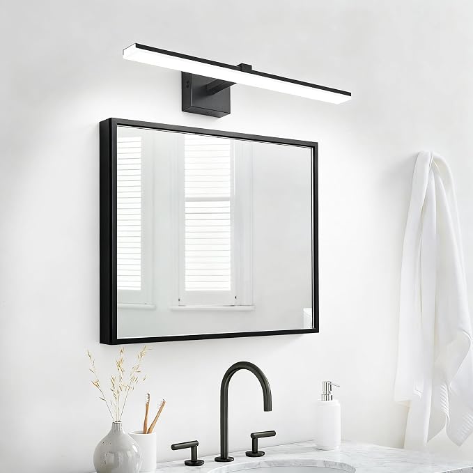 Black Bathroom Vanity Lights- 24inch Modern LED Bathroom Light Fixtures Dimmable Vanity Light Acrylic Bath Room Lighting Fixture Over Mirror