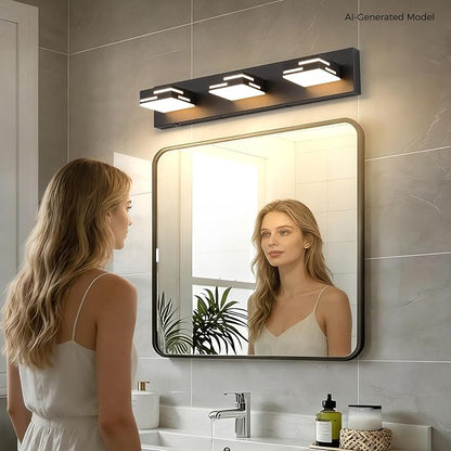 3-Light 5CCT Modern Bathroom Vanity Light Fixtures, 24-Inch 350° Rotatable LED Vanity Lights Over Mirror, Dimmable Matte Black Wall Sconce with Frosted Acrylic Shade
