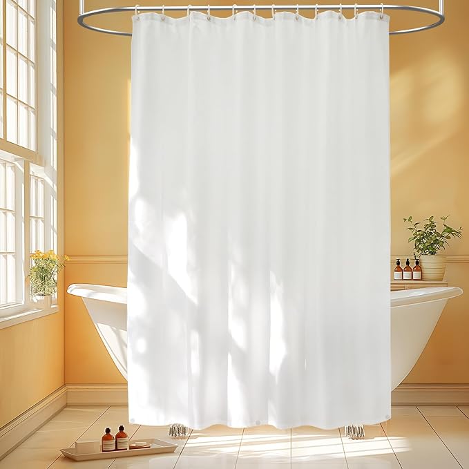 Seenus Extra Long Fabric Shower Curtain Liner Waterproof, 72 x 76 inch Washable Cloth Shower Liner with 3 Weighted Magnets, Neutral White Minimalist Shower Curtain Long