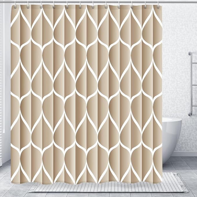 Gelbchu Geometric Shower Curtain for Bathroom, Cream, 72x72 | with Hooks, Premium Polyester, Quick Dry, Water Repellent, Machine Washable, Rustproof Grommets, Modern Minimalist