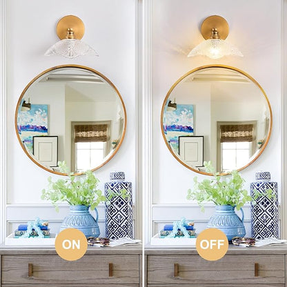 Bathroom Vanity Light, 9.05 Inch Single Light Brushed Antique Brass Wall Sconce, Vintage E12 Bathroom Light for Mirror, Euro Classic Lighting for Hallway, Bedroom, Powder Room
