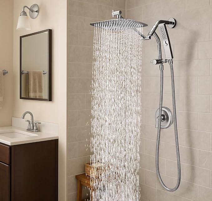 G-Promise 10 Inch All Metal Rain Shower Head with Handheld Spray (Chrome) | Suits Every Height, Pause Mode Diverter, Massage Mode Handheld, Full Body Coverage, Easy to Install, Modern Bath Upgrade