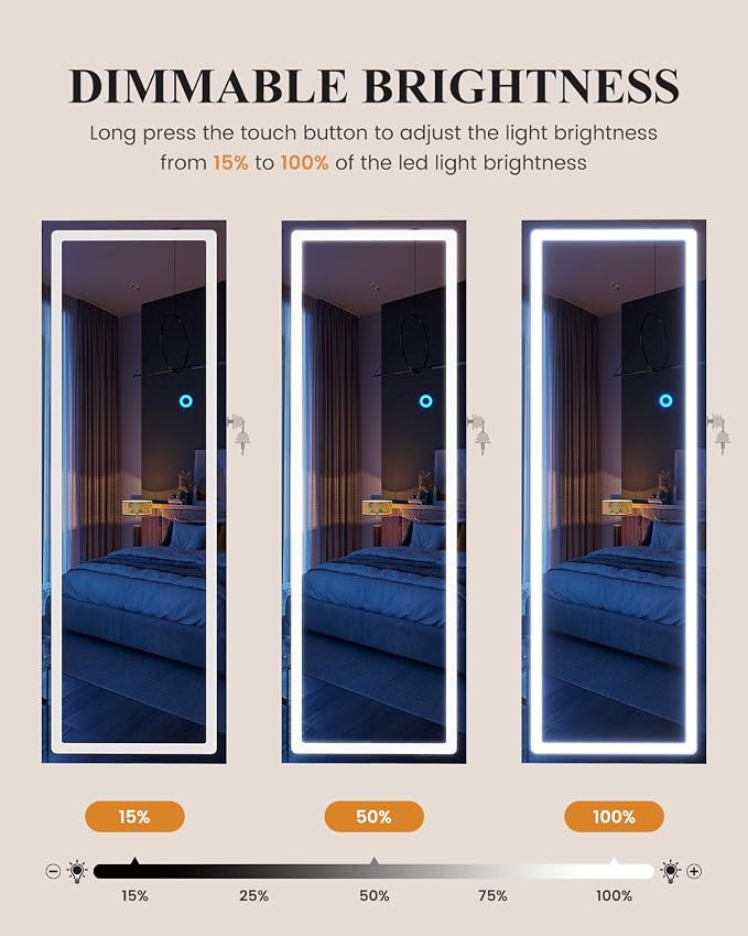 LVSOMT 42.5" Wall Mounted Jewelry Organzier with LED Mirror, Wood | Lockable Jewelry Cabinet for 30 Ring Slots, 96 Earring and 20 Necklace Hooks, Gift for Women, Girls