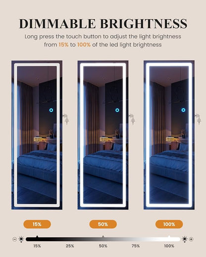 LVSOMT 42.5" Wall Mounted Jewelry Organzier with LED Mirror, Wood | Lockable Jewelry Cabinet for 30 Ring Slots, 96 Earring and 20 Necklace Hooks, Gift for Women, Girls