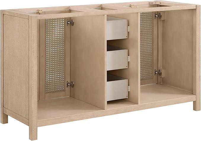 Alaterre Furniture Lucca Bathroom Vanity - Freestanding Cabinet Without Sink - 60 Inch Wood Bathroom Vanity with Soft-Close Doors and Three Drawers - for Double Sink Cabinet (Natural)