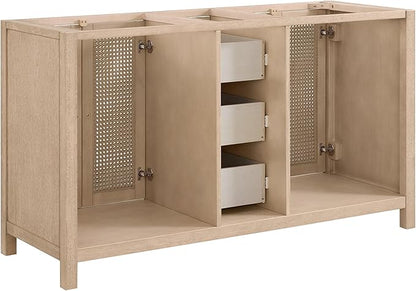 Alaterre Furniture Lucca Bathroom Vanity - Freestanding Cabinet Without Sink - 60 Inch Wood Bathroom Vanity with Soft-Close Doors and Three Drawers - for Double Sink Cabinet (Natural)
