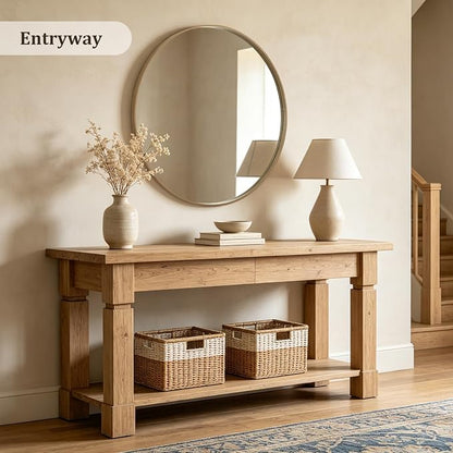 Round Wood Mirror, 40" Round Modern Decoration Large Circle Wall Mirror for Bathroom Living Room Bedroom Entryway, Honey