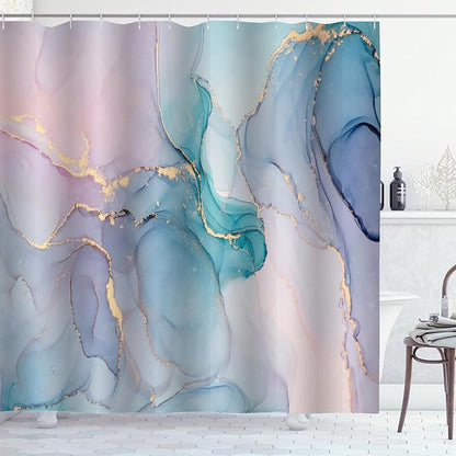 Pink Purple Marble Shower Curtain Teal Blue Abstract Modern Ink Art Colorful Bathroom Curtains Waterproof Polyester Fabric Bath Curtain 72 x 72 Inch with 12 Hooks