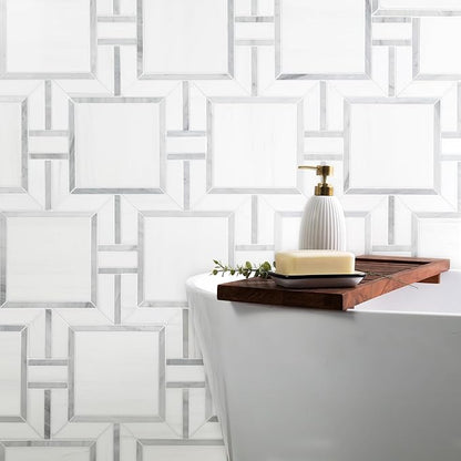 MSI Bianco Dolomite Alana 11 in. x 13 in. Polished Marble Mosaic Floor and Wall Tile for Bathroom, Kitchen Backsplash, Accent Wall Tile, and Shower Wall Tile