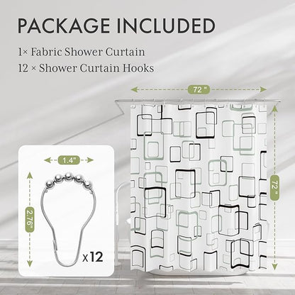 AmazerBath Shower Curtain Grey, Geometric Plaid Cloth Shower Curtain Sets with 12 Shower Curtain Hooks, Washable Fabric White Shower Curtain, Luxury Farmhouse Bathroom Shower Curtain, 72x72 Inches