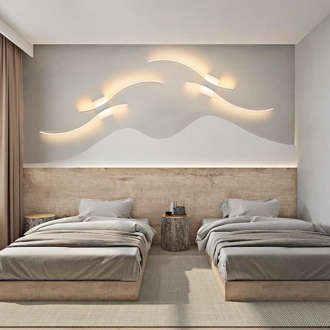 CANEOE Modern Wall Sconce, White Long Strip Led Wall Light Fixtures, 39inch Wave Design Indoor Wall Lamp for Living Room Bedroom Porch Hallway Bathroom Vanity Light (Warm White, 3000K)
