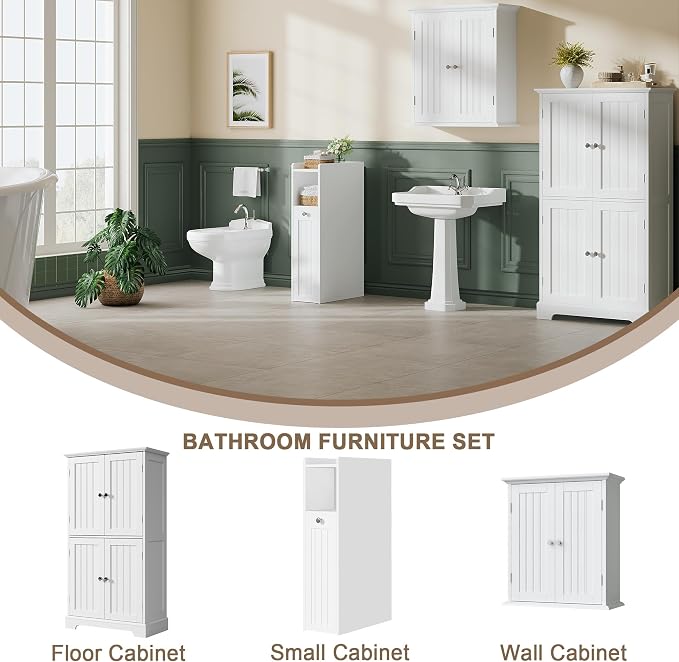 ChooChoo Slim Bathroom Storage Cabinet with Slide Out Drawers | Narrow Storage Organizer with Hidden Storage, Freestanding Toilet Paper Holder, Bathroom Cabinet for Small Places, White