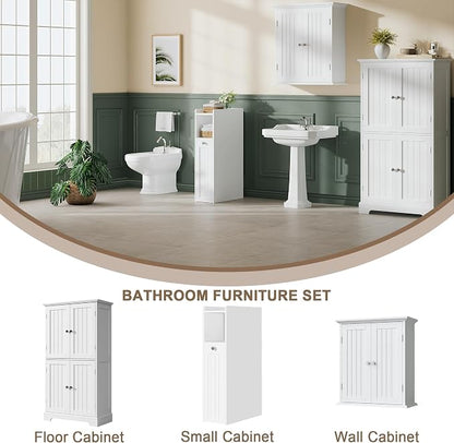 ChooChoo Slim Bathroom Storage Cabinet with Slide Out Drawers | Narrow Storage Organizer with Hidden Storage, Freestanding Toilet Paper Holder, Bathroom Cabinet for Small Places, White