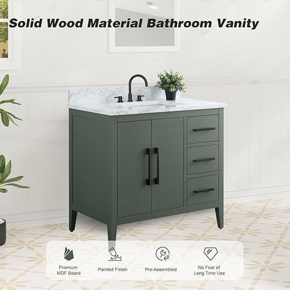 HomeBeyond 36 Inch Bathroom Vanity with Sink & Ceramic Top, Single Vanity Cabinet with Basin, Soft-Closing Doors & Matte Black Hardware, Vintage Green