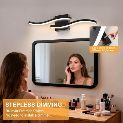 Black Curved Bathroom Vanity Light Fixture Over Mirror, 23.62 inch Modern LED Wall Lamp 5CCT Dimmable Bathroom Light Fixture Modern Vanity Lighting Wall Sconces